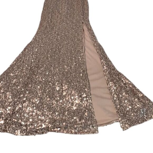 Fashion Nova Champagne One Shoulder Sequin Gown W/Side Slit Size M - Picture 7 of 11